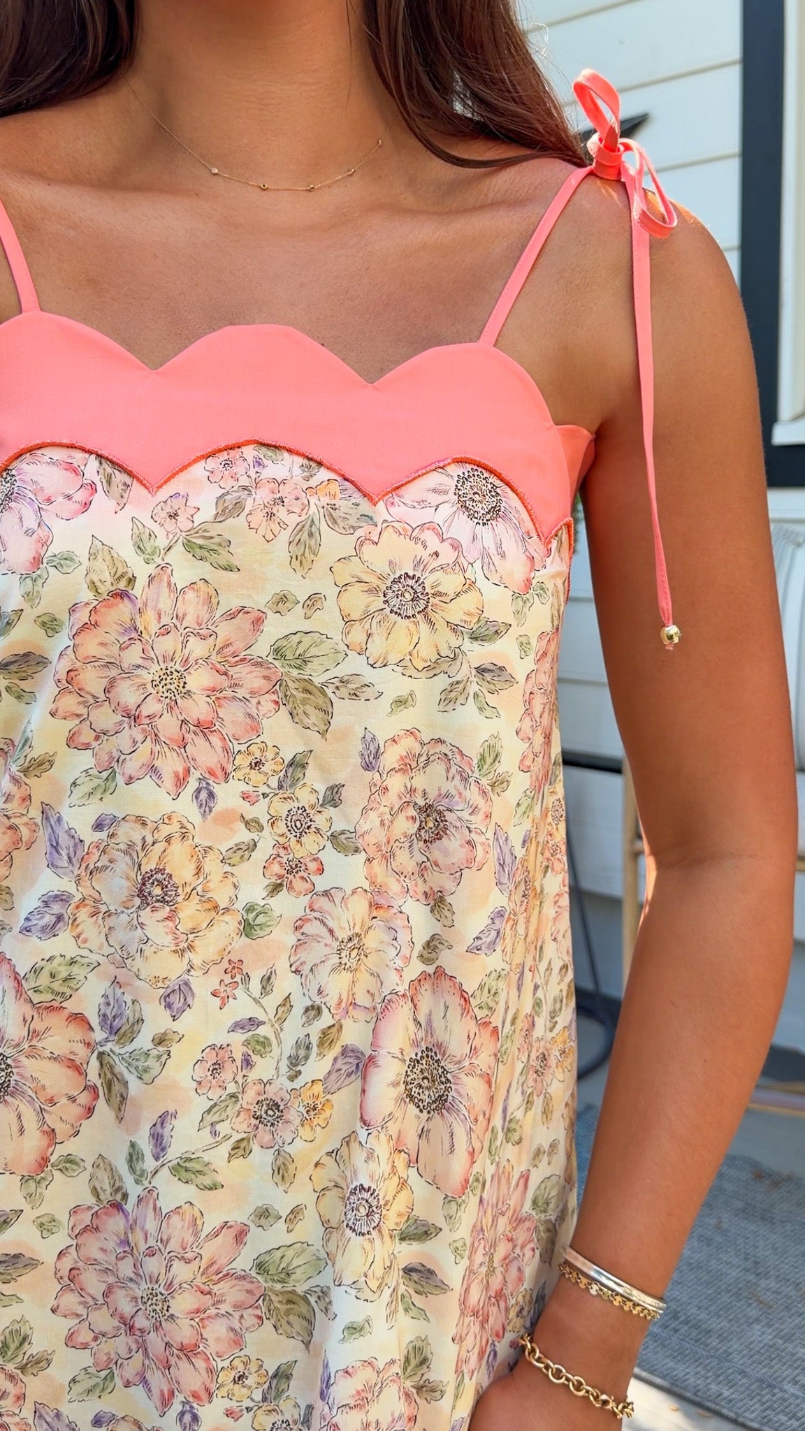 peach floral mini dress