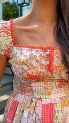 orange coral peach women's mini short dress patchwork design