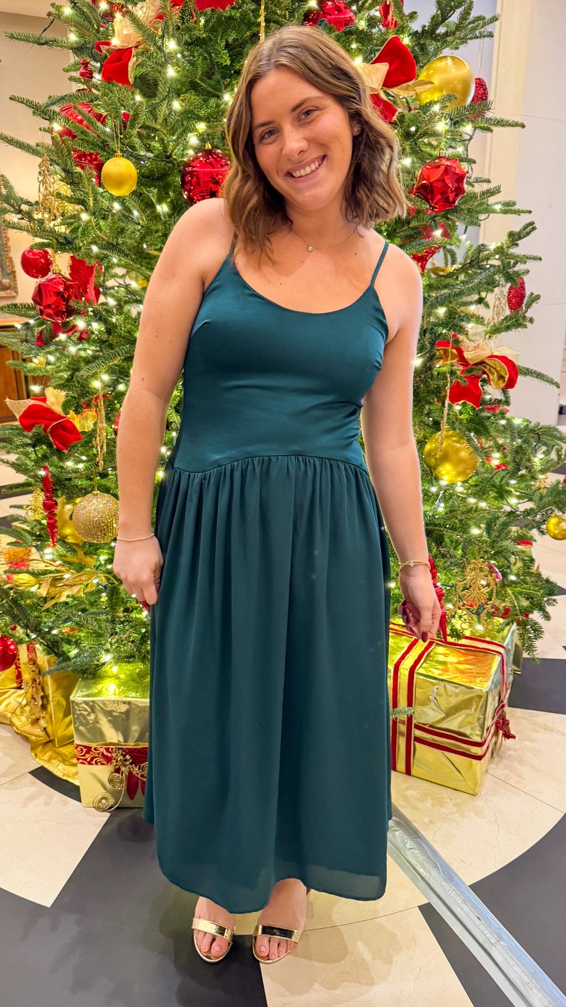 green slip sleeveless maxi midi dress hunter green holiday dress