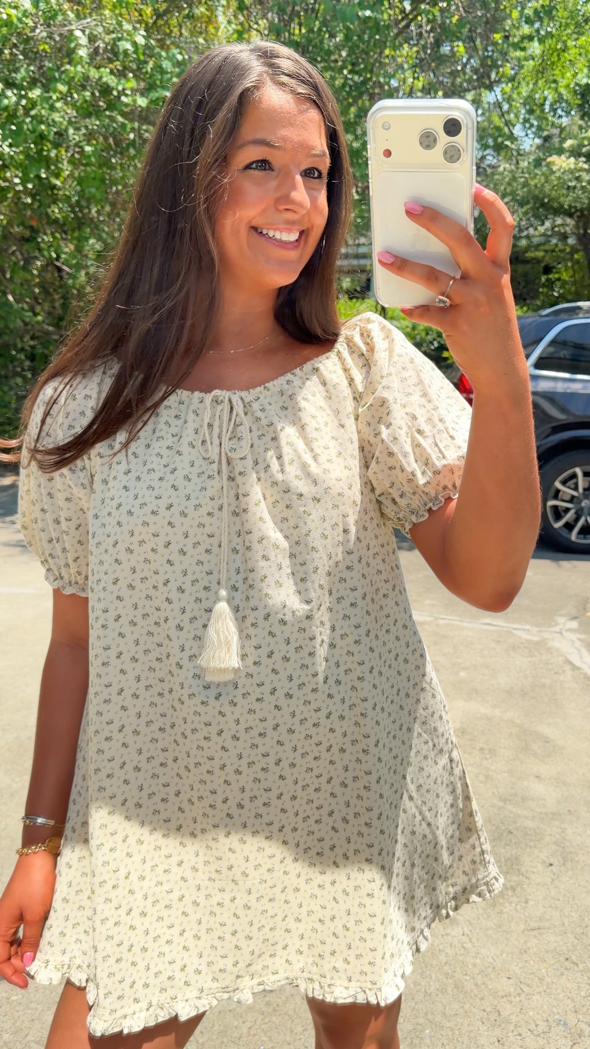 cream floral mini dress blue flowers