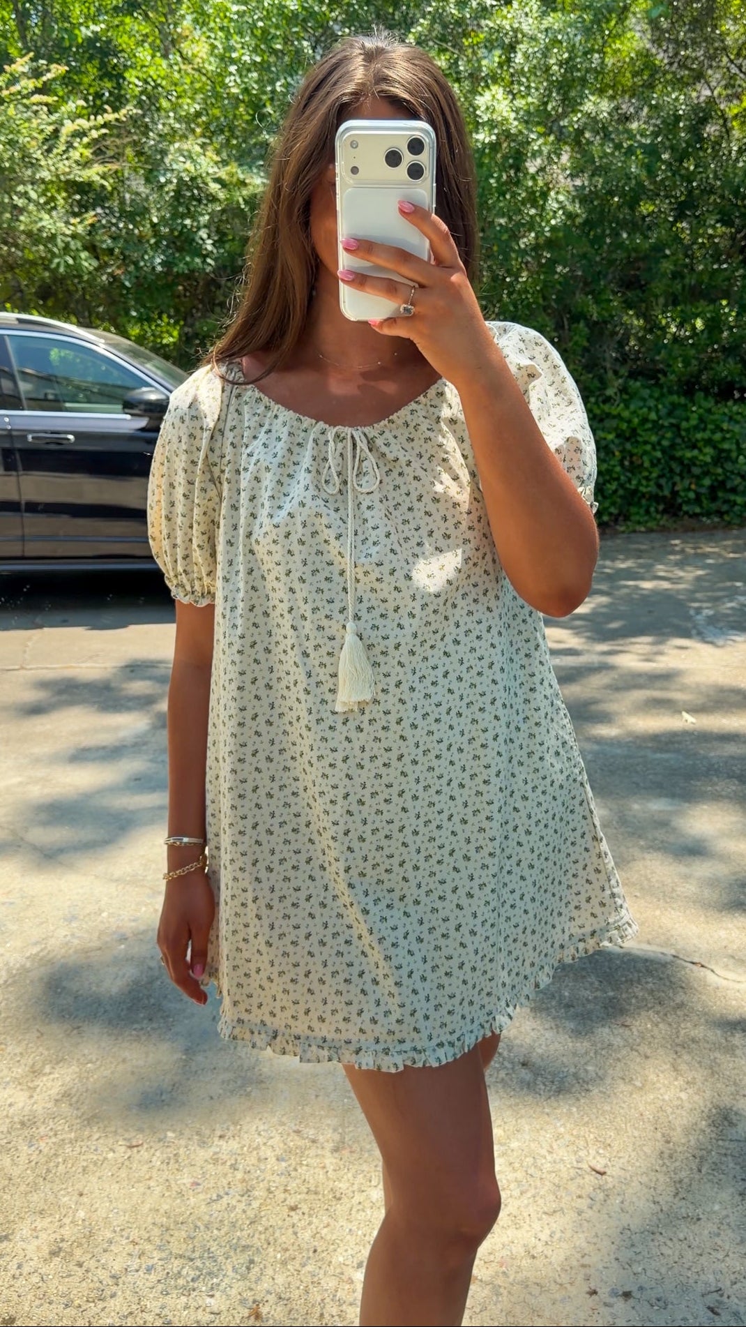 cream floral mini dress blue flowers