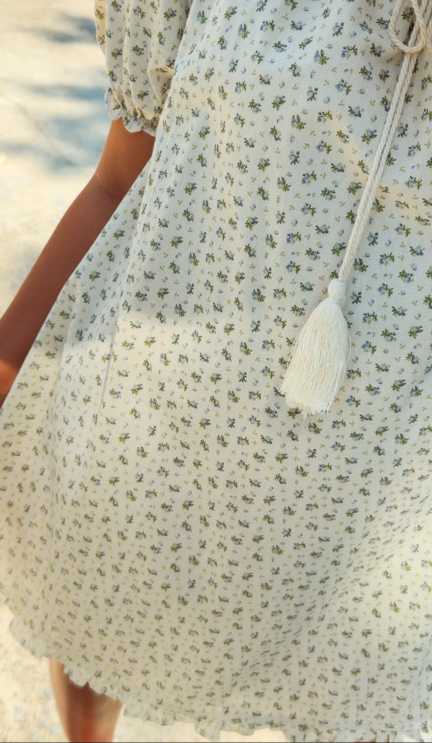 cream floral mini dress blue flowers