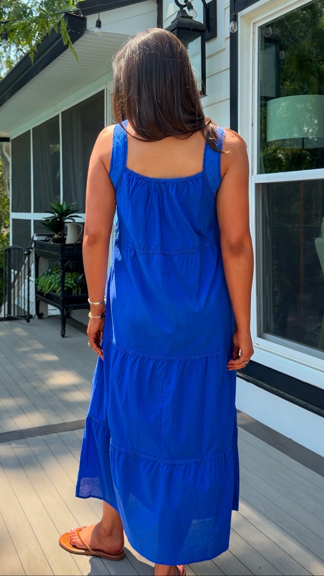 blue midi dress with floral embroidery