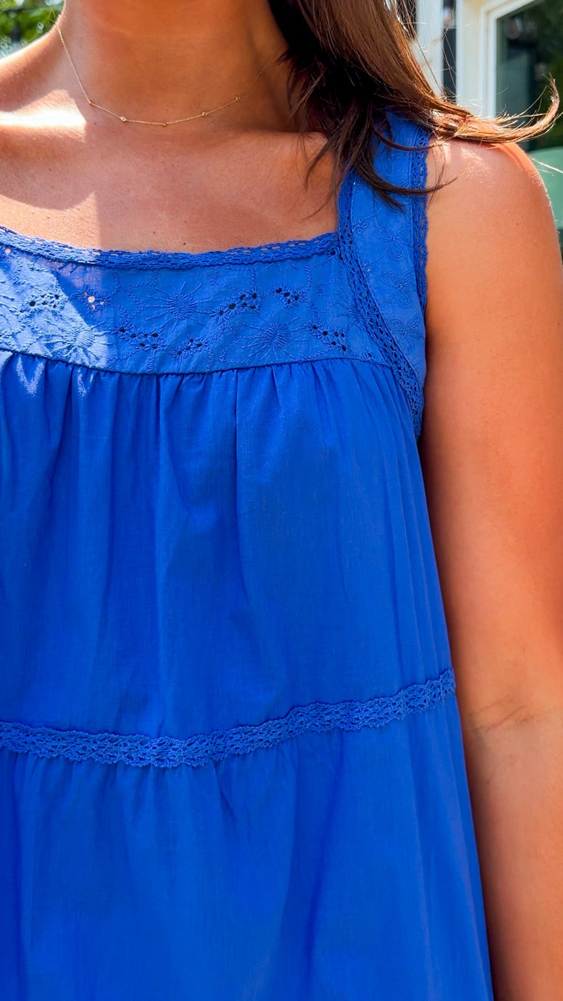 blue midi dress with floral embroidery