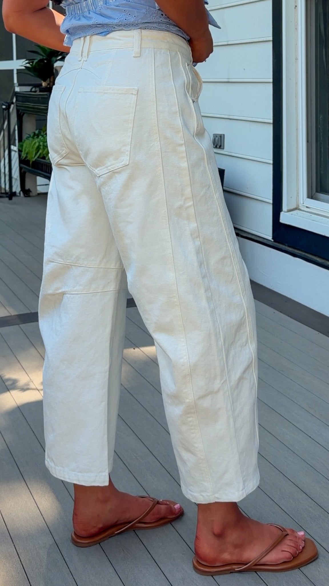 white denim barrel jeans