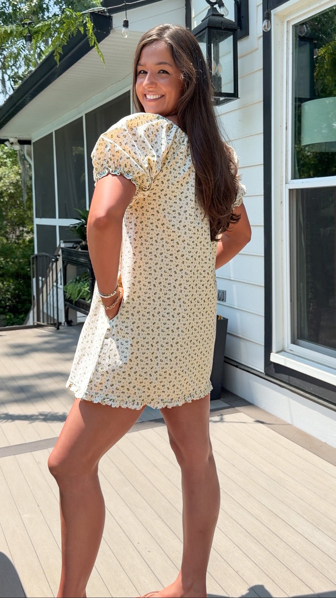 cream floral mini dress blue flowers