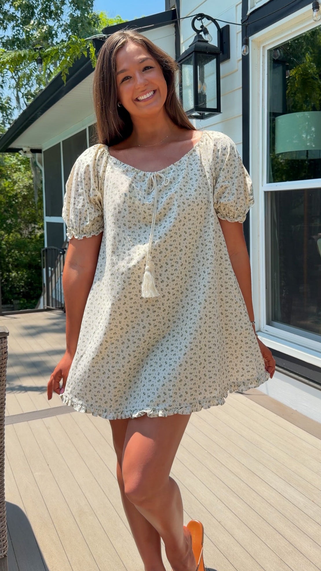 cream floral mini dress blue flowers