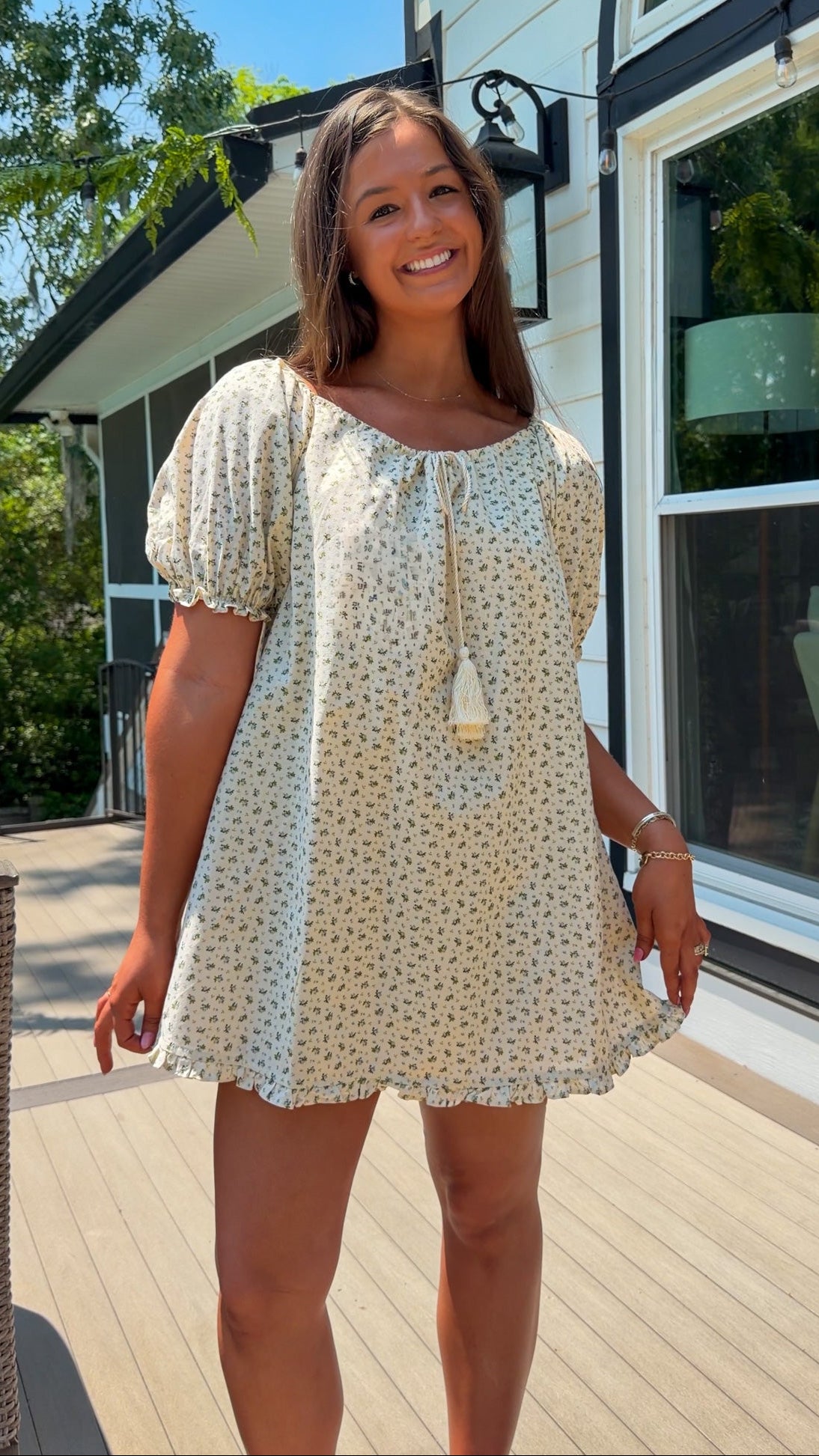 cream floral mini dress blue flowers