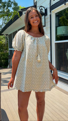 cream floral mini dress blue flowers