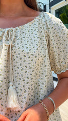 cream floral mini dress blue flowers