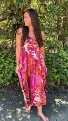 burgundy floral fall dress with spaghetti straps and ruffle top 3