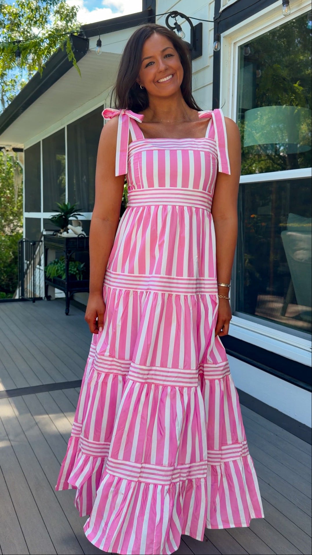 pink striped maxi dress women's summer dress adjustable straps