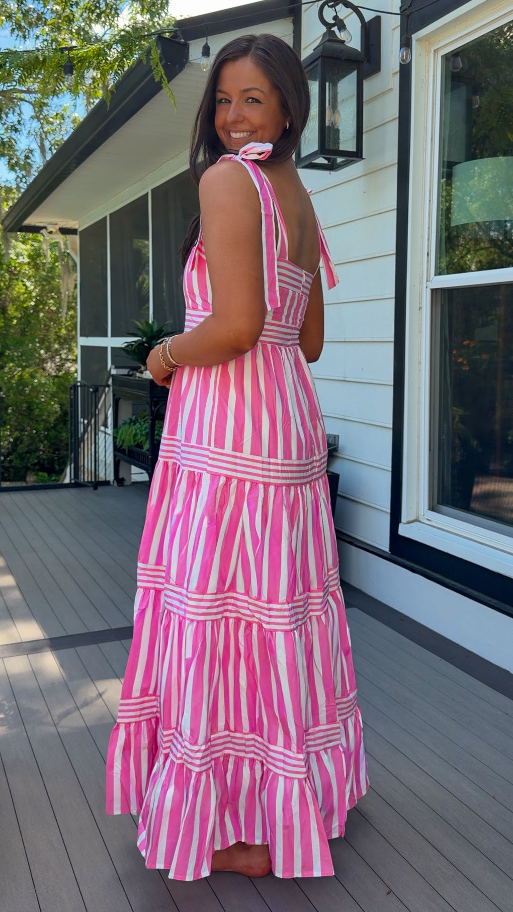 pink striped maxi dress women's summer dress adjustable straps