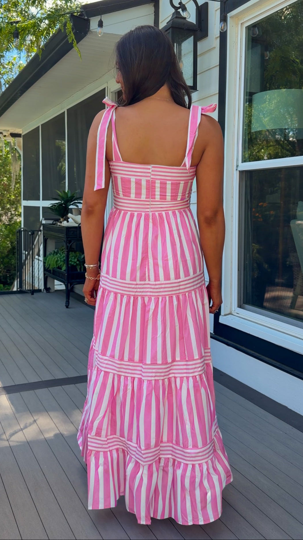 pink striped maxi dress women's summer dress adjustable straps