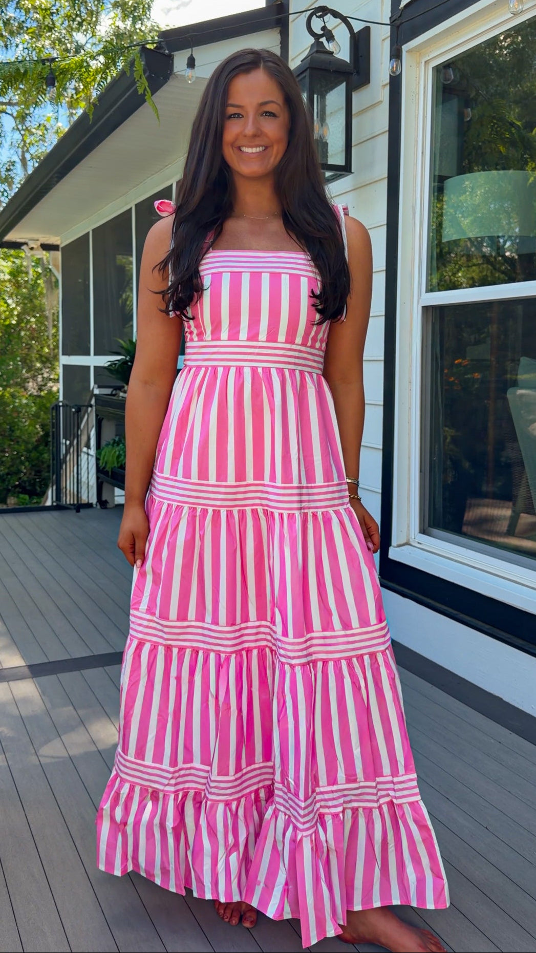 pink striped maxi dress women's summer dress adjustable straps