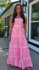 pink striped maxi dress women's summer dress adjustable straps
