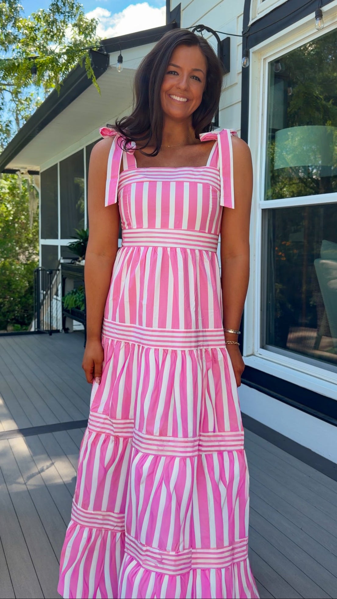 pink striped maxi dress women's summer dress adjustable straps
