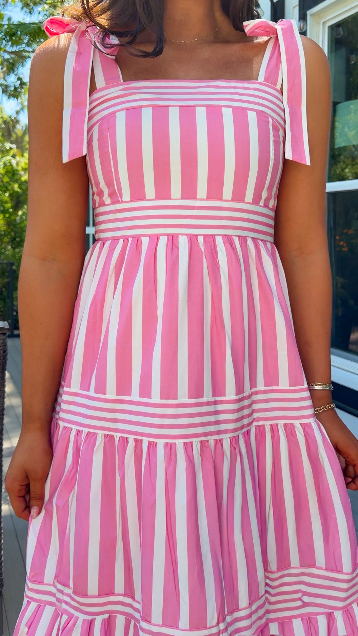 pink striped maxi dress women's summer dress adjustable straps