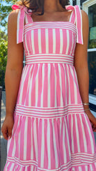 pink striped maxi dress women's summer dress adjustable straps