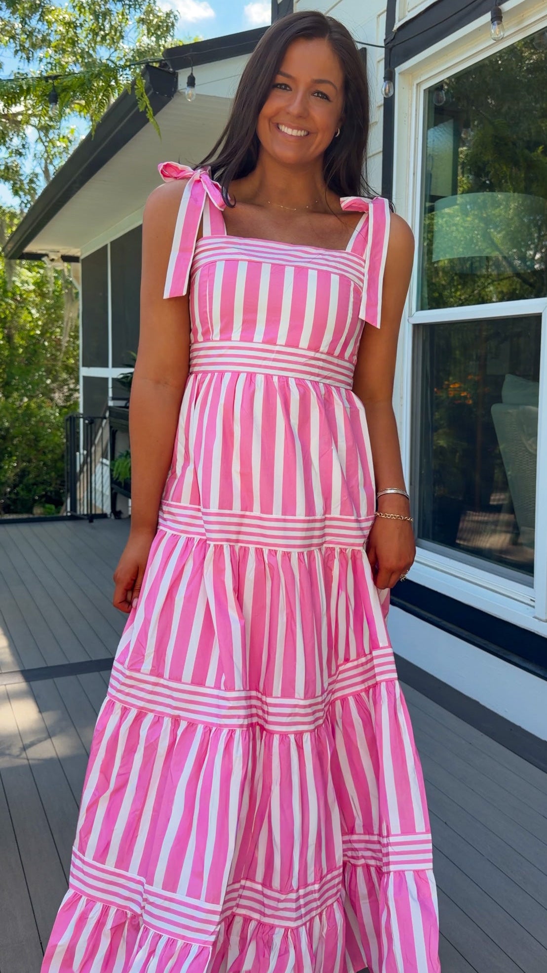 pink striped maxi dress women's summer dress adjustable straps