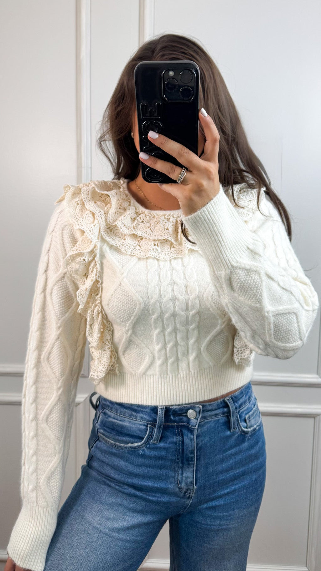 cream sweater ruffle