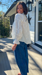 womens long sleeve white blouse lace eyelet detail trim shirt