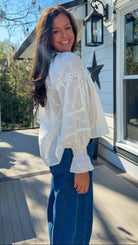 womens long sleeve white blouse lace eyelet detail trim shirt