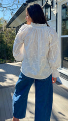 womens long sleeve white blouse lace eyelet detail trim shirt