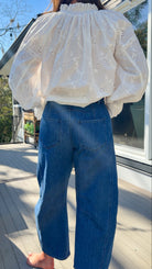 womens wide leg denim blue baggy pants barrel cut