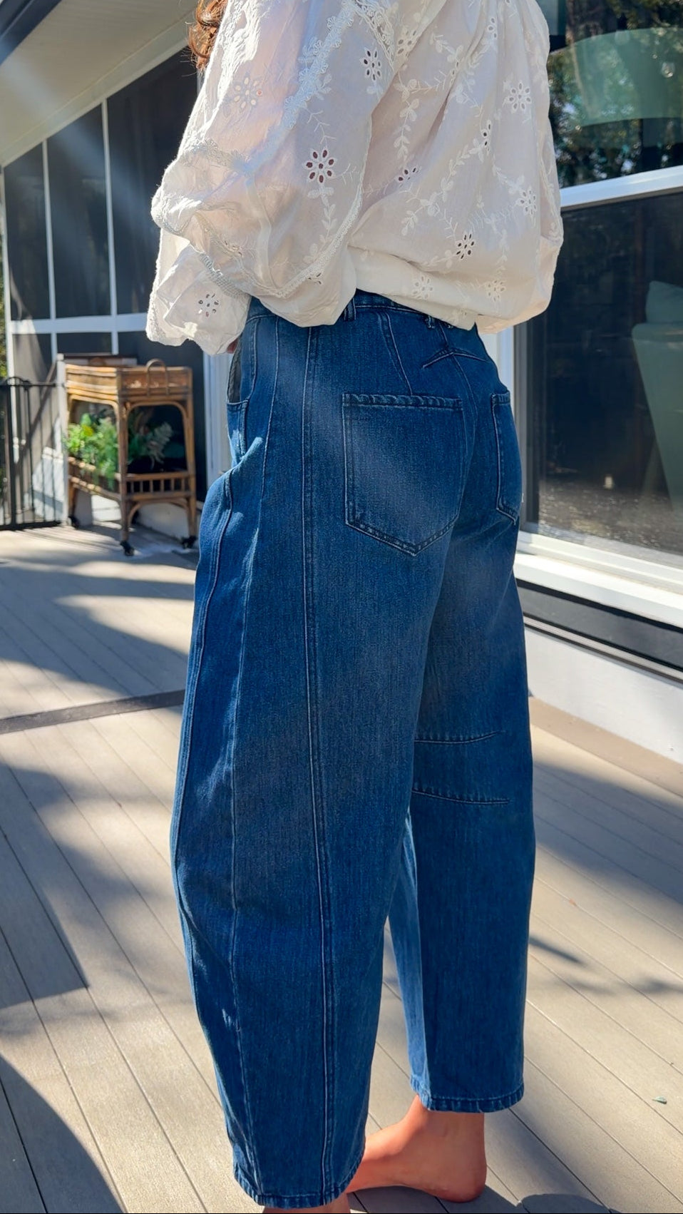womens wide leg denim blue baggy pants barrel cut