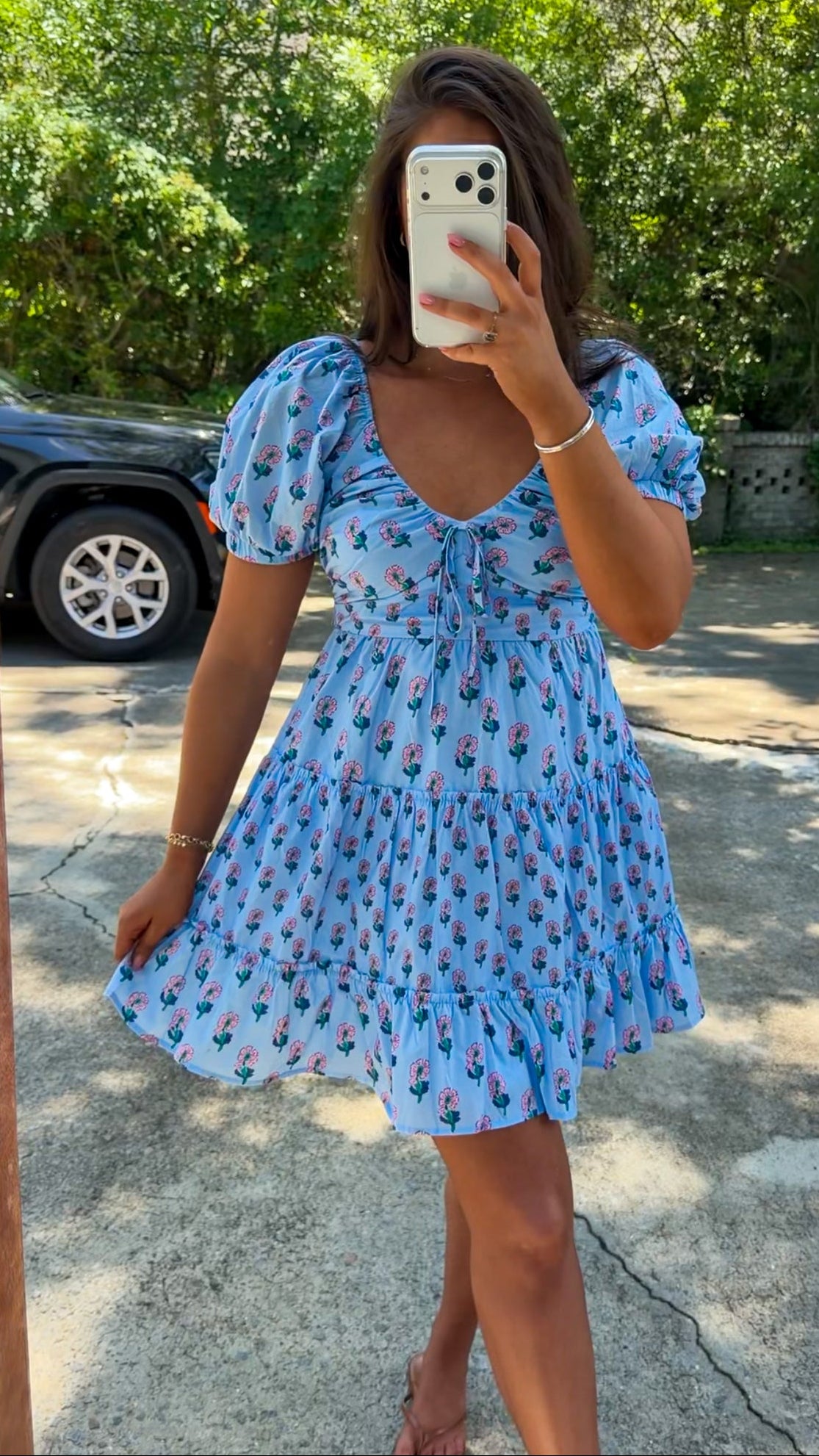 blue mini floral summer women's dress