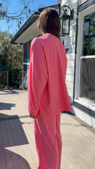 red and pink stripe lounge set soft long sleeve and pants