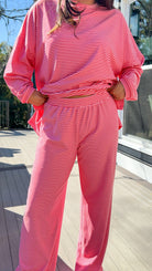 red and pink stripe lounge set soft long sleeve and pants
