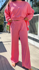 red and pink stripe lounge set soft long sleeve and pants