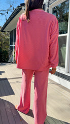 red and pink stripe lounge set soft long sleeve and pants