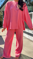 red and pink stripe lounge set soft long sleeve and pants