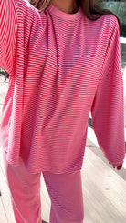 red and pink stripe lounge set soft long sleeve and pants