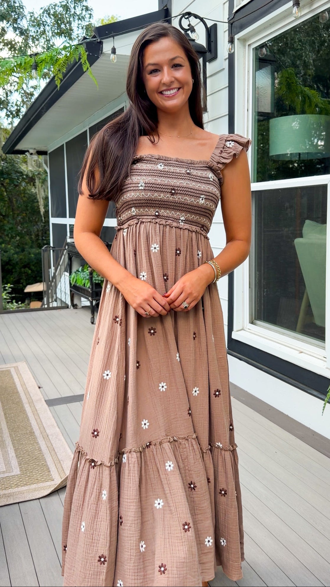 Cici Floral Maxi Dress  - Brown