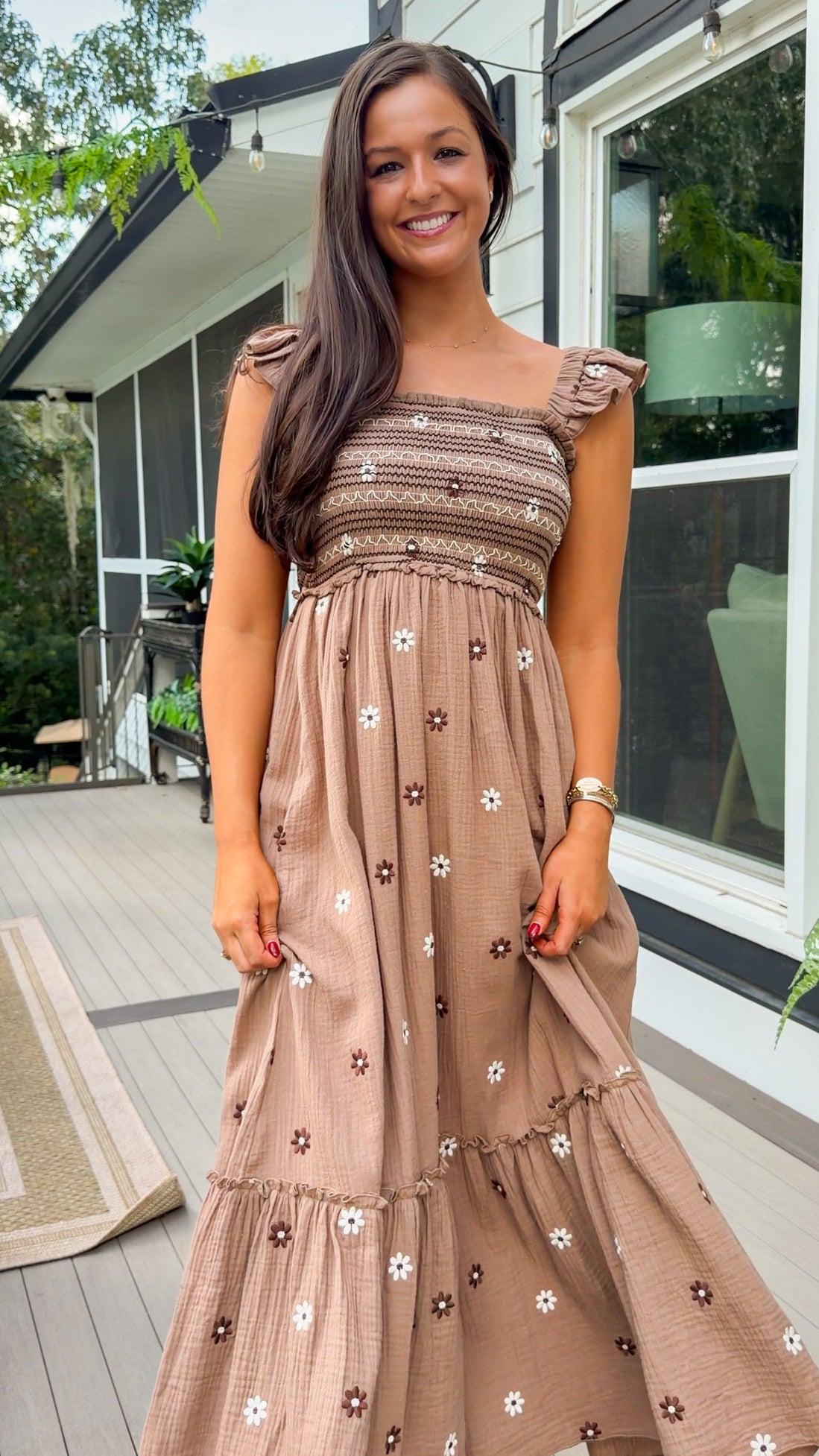 Cici Floral Maxi Dress  - Brown