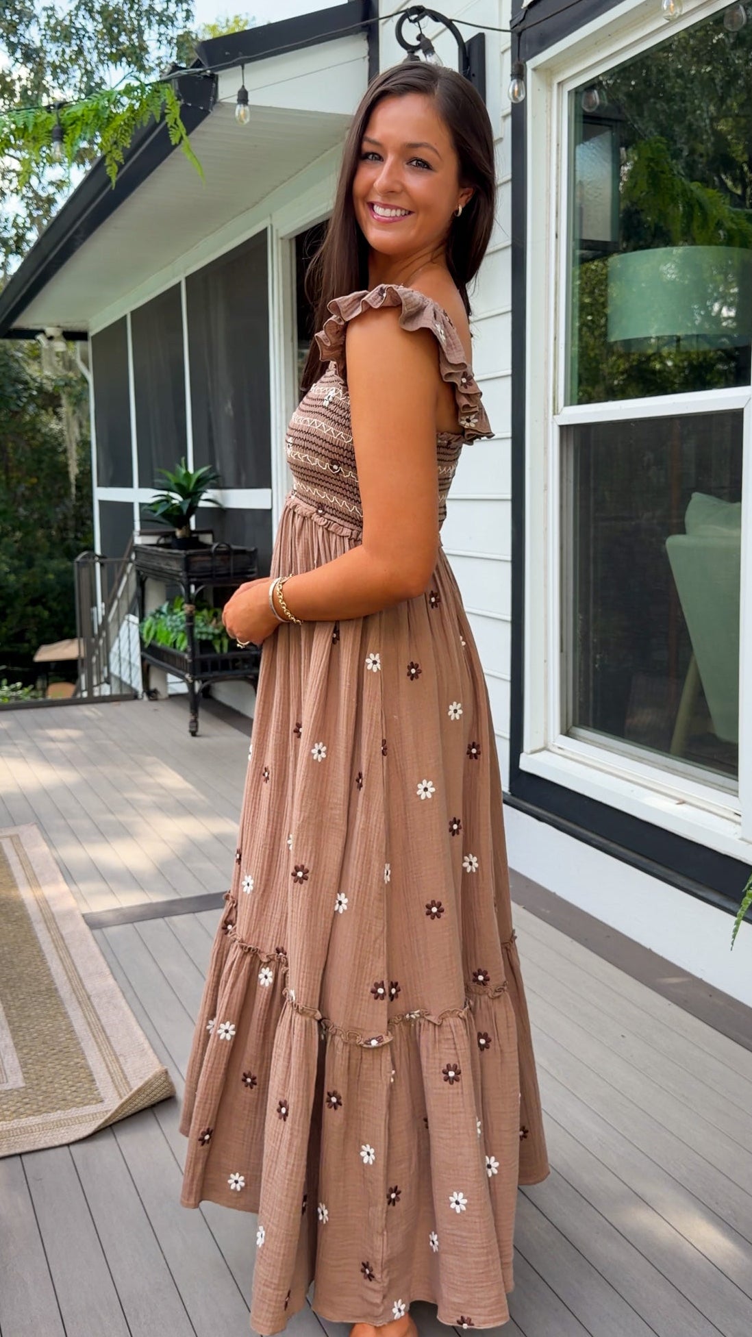 Cici Floral Maxi Dress  - Brown