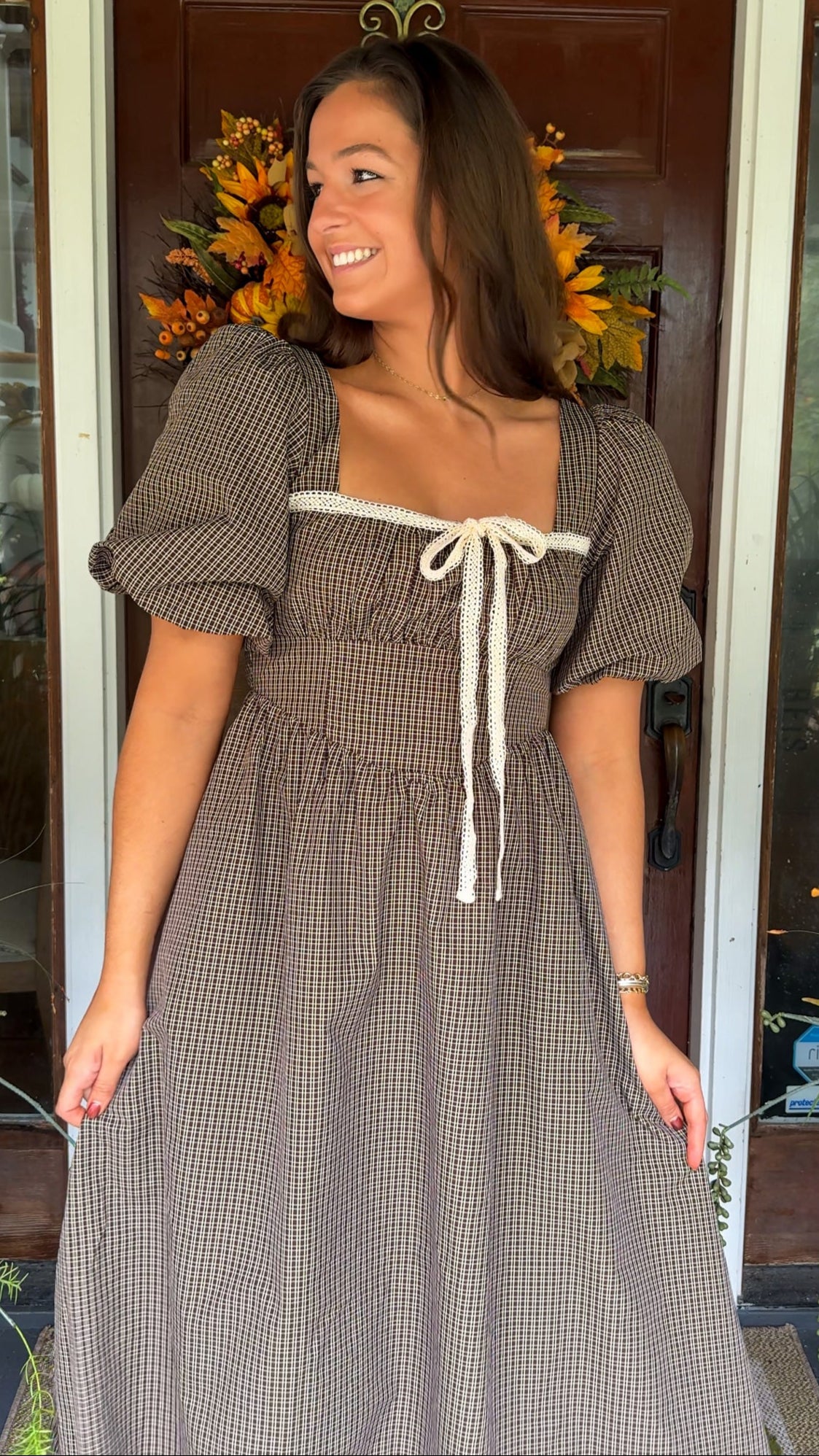 plus size gingham dress Margaret in Dark Brown K9 Maxi Dress Amazon White it pairs seamlessly with Color:As photo