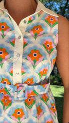 women's retro floral mini dress collared sleeveless and removable belt