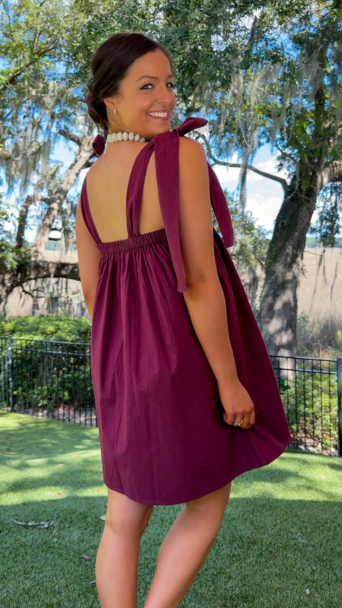 burgundy tie strap bow sleeve mini babydoll dress women's mini dress