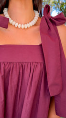 burgundy tie strap bow sleeve mini babydoll dress women's mini dress