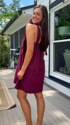 burgundy tie strap bow sleeve mini babydoll dress women's mini dress