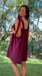 burgundy tie strap bow sleeve mini babydoll dress women's mini dress