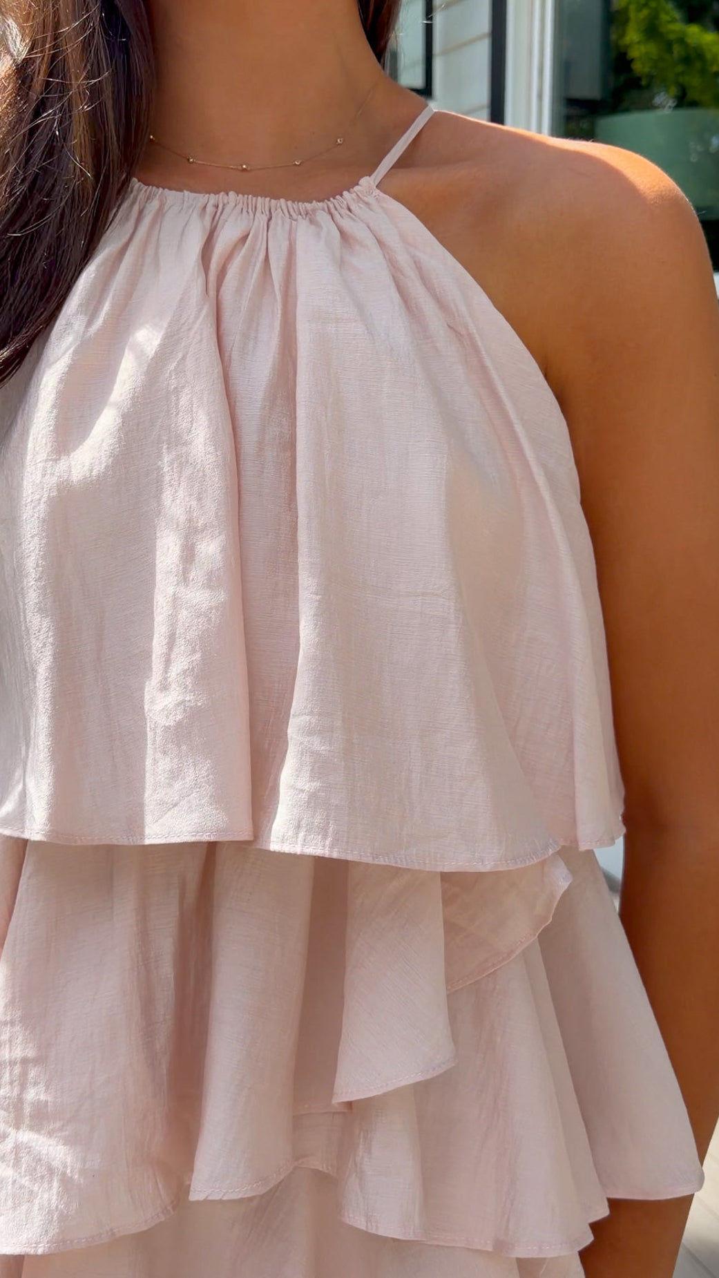 Light Pink Ruffle Tiered Halter Midi Dress