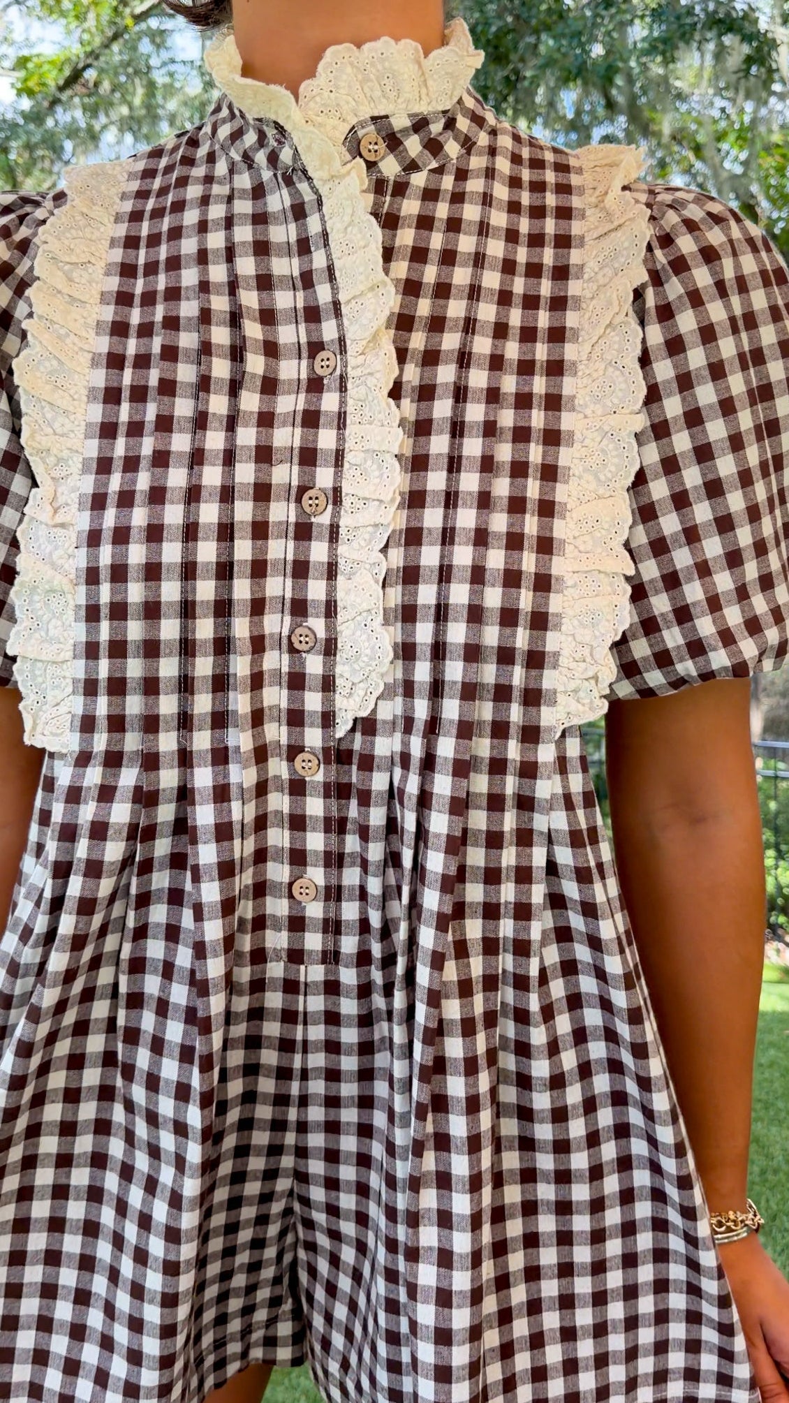 Chandler Gingham Romper - Brown