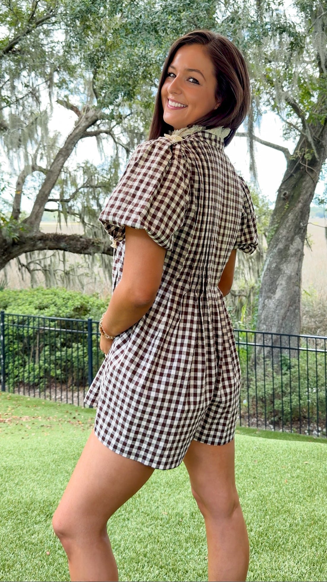 Chandler Gingham Romper - Brown