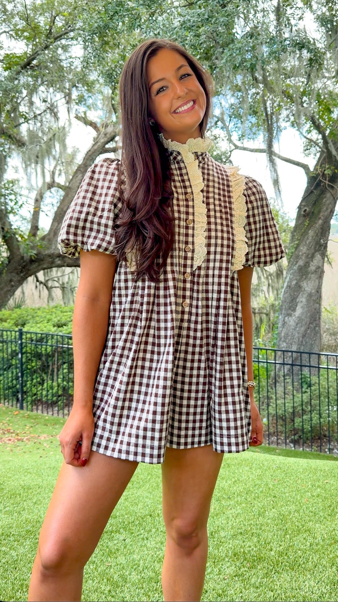 Chandler Gingham Romper - Brown